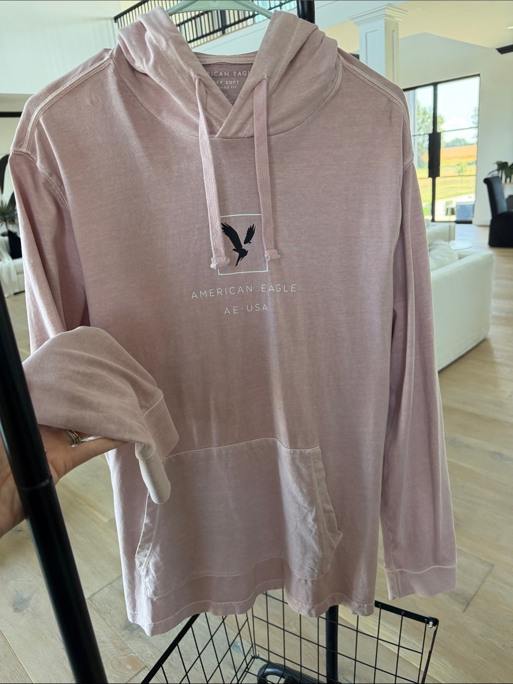 American Eagle Outfitters Men’s Pale Pink Hoodie/Tee with Black Logo
